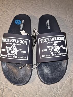 True Religion Black Logo Slide Sandals